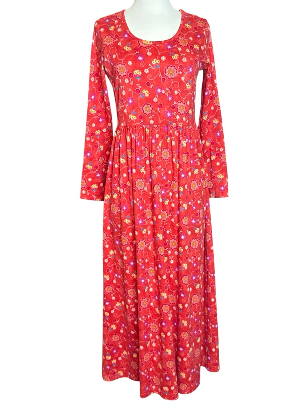 Hanna Andersson Red Floral Long Sleeve Cotton Empire Waist Midi Dress Size S